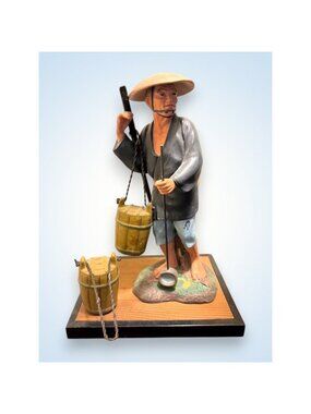Vintage Japanese Hakata Doll Water Carrier Artisan Figurine 12" Tall Hand Painte